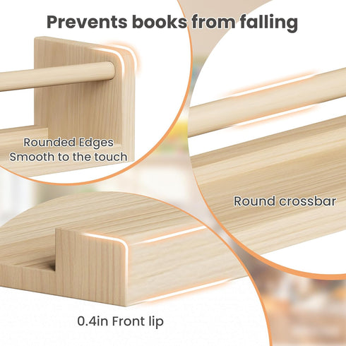 2 Pack 23.6 Inch upsimples Nursery Book Shelves, Floating Bookshelves for Wall, Baby Nursery Decor, Small Solid Wood