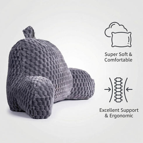 GRASS BROOK Faux Fur Reading Pillow for Bed Adults, Ultra Soft Plush Floor Backrest Pillow with Side Pockets for Bed