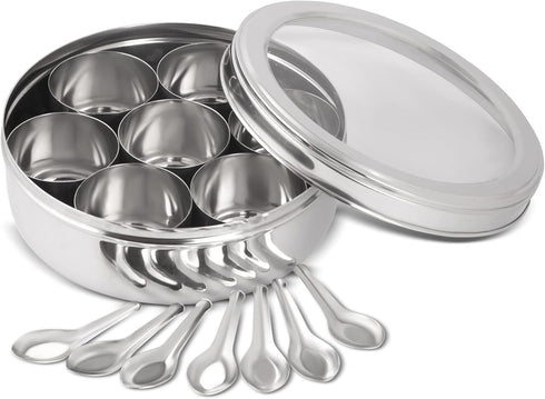 KSJONE Seasoning Box, 7 Compartments and 7 Spoons Seasoning Rack Spice Pots,