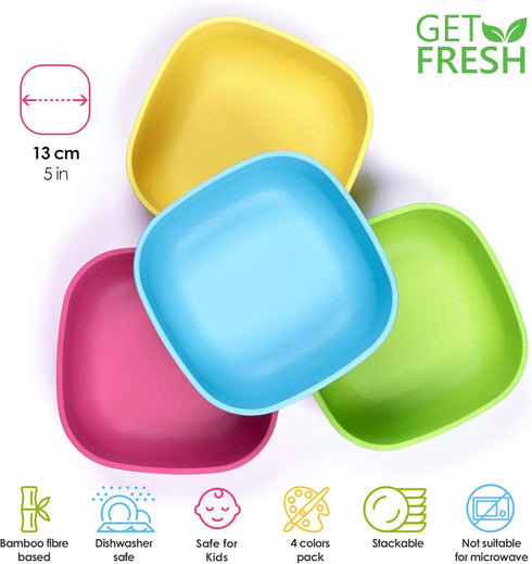 Bamboo Kids Bowls, 4 Pack Set, Stackable Dinnerware for Kids, Dishwasher Safe