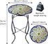 12 Inch Arbuxzuy Small Outdoor Side Table with Purple Flower, Glass Mosaic Patio Table Indoor, Round Plant Coffee Table