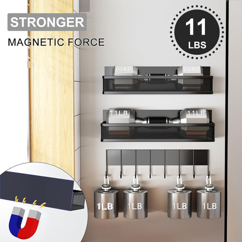 Magnetic Spice Rack for Refrigerator - 3 Pack Moveable Shelf with 8-Hook Rack, Seasoning Organizer for Kitchen