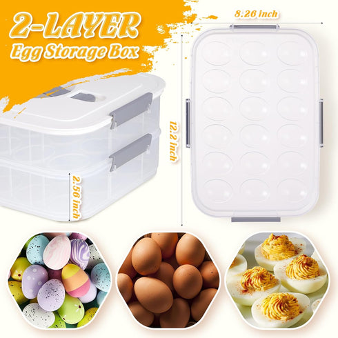 2-Layer 36 Deviled Egg Containers with Lid, Slots Deviled Egg Tray Carrier with Handle and Deviled Egg Injector Piping