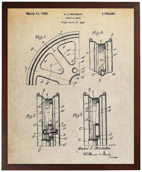 Automobile Wheel Patent Print Michelin Tires Poster, Auto Wheel Art TDP1115
