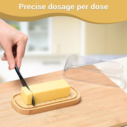 Bamboo Butter Dish with Lid, Dishwasher Safe Butter Holder for East/West Coast Butter Storage