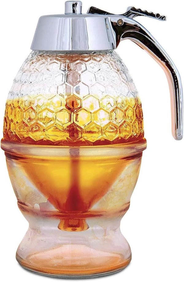 Hunnibi 8oz No Drip Glass Honey Dispenser with Plastic Top - Honeycomb-Style