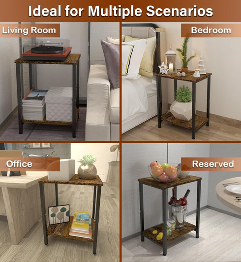 Tigerden 2 Tier Side Table, Heavy Duty End Table with Shelves, Narrow nightstand Table for Small Spaces, Record Player