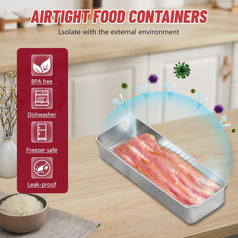 2 Pack Bacon Keeper Container, Cheese Container for Fridge, Stainless Steel Deli Containers with Lids for Refrigerator