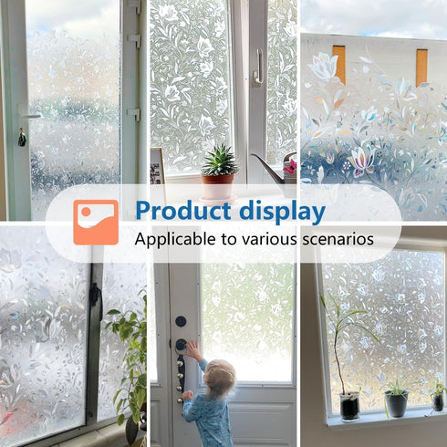 Niviy Window Film Floral Stained Glass Privacy Film 17.7 x 78.7 inches