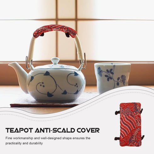 Teapot Handle Cover Cloth - Non Slip Pot Holder Sleeve for Tea Pot Handle, Teakettle Sleeve for Home Kitchen (Red)
