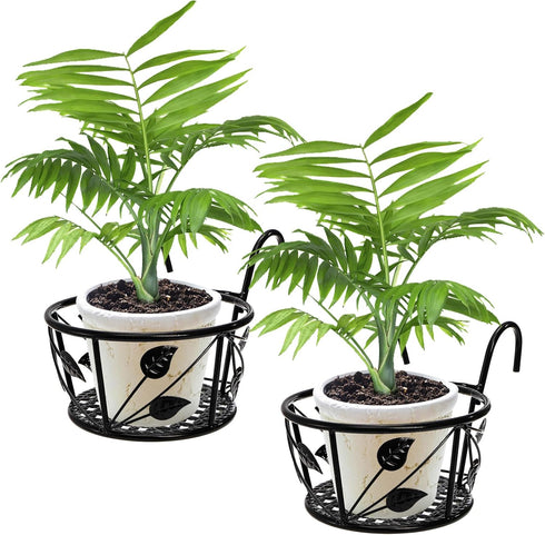 Tosnail 2-Pack Metal Plant Holders for Indoor Outdoor Railings, Fence Plant Hangers,
