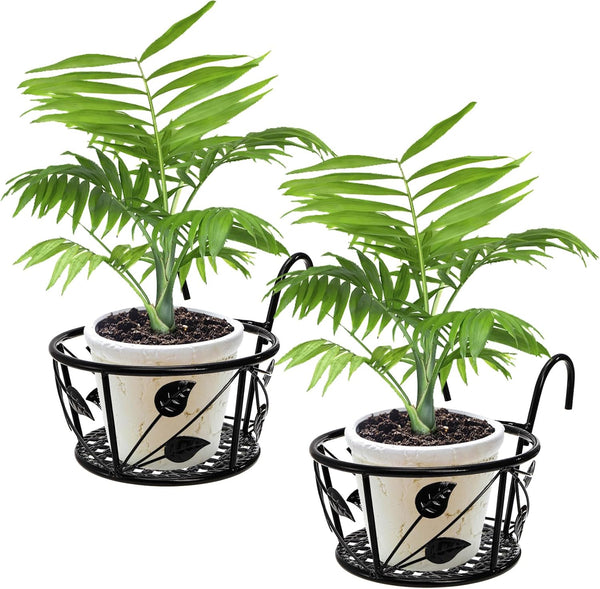Tosnail 2-Pack Metal Plant Holders for Indoor Outdoor Railings, Fence Plant Hangers,