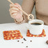 Set 4 Inches Set 6 Marble Coasters Square Leather Drinks Coaster with Holder for Coffee Table Bar Home Decor of (Pizza