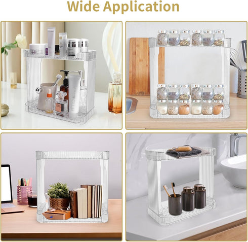 Acrylic 2 Tier Bathroom Counter Organizer - Clear Makeup Organizer Shelf for Kitchen Sink Storage