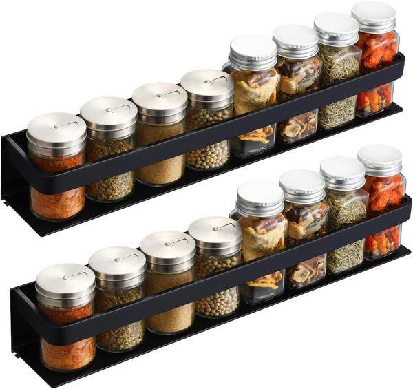 KES 16 Inch Aluminum Spice Rack Organizer, Wall Mount Seasoning Holder, Anodized Black, 2 Pack, KSR401S40-BK-P2