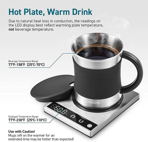 COSORI Coffee Mug Warmer & Mug Set for Desk, Cup Heater with 1°F Precise Temperature Control, Touch Tech & LCD Digital