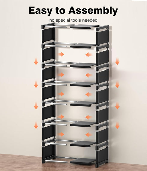 8 Closet Narrow Shoe Rack Tier, Slim Vertical Shoe Organizer for Small Spaces, Stackable Shoe Storage Shelf with Metal