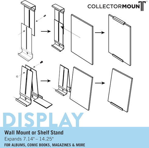 CollectorMount Album Mount 1 Pack - Adjustable Wall Mount Frame Brackets or Shelf Stand for Vinyl Records