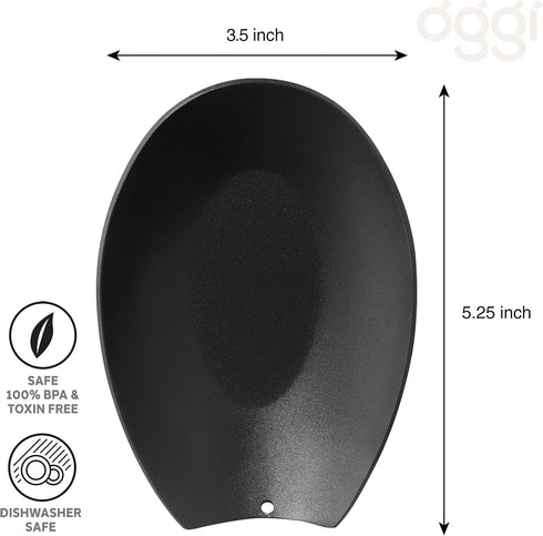 Oggi Spooner Stainless Steel Spoon Rest, Holds Kitchen Utensils for Mess Free Cooking, Black, 5.25 x 3.5 inch