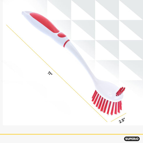 Dish Brush with Handle: Double Sided Vegetable Scrubber, Non Scratch Kitchen Brush for Cooking, Blue/Red, 2 Pack