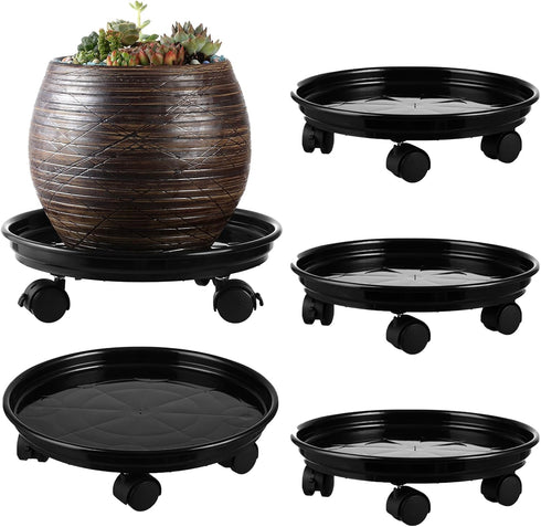 4 Packs 11.8" Plant Caddy with Wheels Plastic Rolling Plant Stands Heavy-duty Plant Dolly with Casters Indoor Outdoor