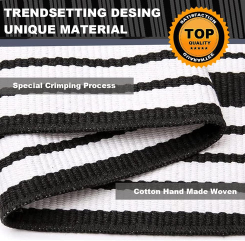Cotton Black and White Striped Rug (27.5 x 43 Inches), Washable Outdoor Hand-Woven Reversible Stripe Rug