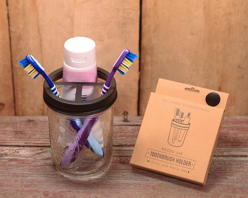 Jarmazing Products Black Mason Jar Toothbrush Holder with 16 Ounce Ball Mason Jar, Rust-Proof Stainless Steel