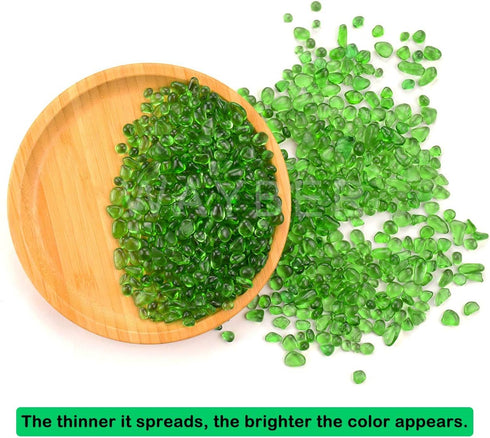 WAYBER 1Lb Green Glass Stones - Irregular Sea Glass Pebbles for Vase Filler, Handmade Gift, Terrarium Decoration