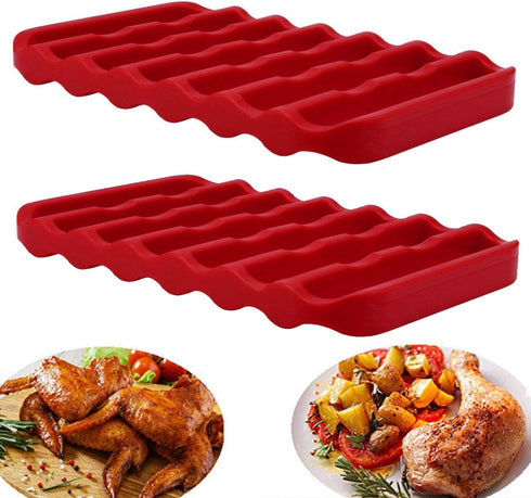 2 Pack Silicone Roasting Racks - Non Stick Easy-Clean Cooling Rack for Cooking, Baking, Steaming (2 Pack, Red)