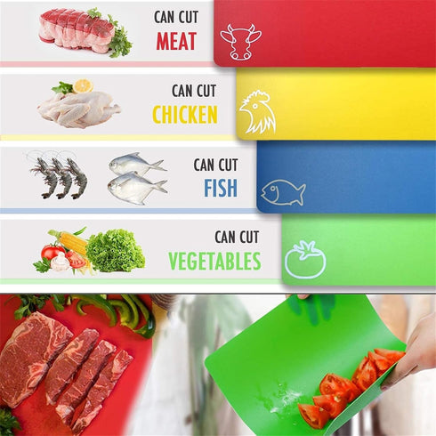 Fotouzy Plastic Cutting Boards for Kitchen, Flexible Non-Slip Cutting Mats for Meat and Vegetables, BPA-Free