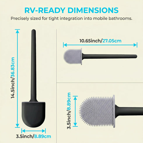 RV Silicone Toilet Brush with Holder, Toilet Bowl Brush for RV Travel Trailers/Campers, Anti-Drip Anti-Roll Compact