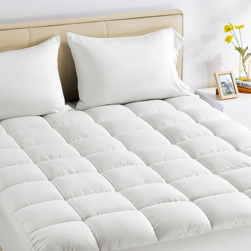 SLEEP ZONE Cotton Mattress Pad, Extra Long Twin College Dorm Bedding, Soft Fluffy Mattress Topper, Machine Washable