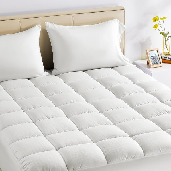SLEEP ZONE Cotton Mattress Pad, Extra Long Twin College Dorm Bedding, Soft Fluffy Mattress Topper, Machine Washable