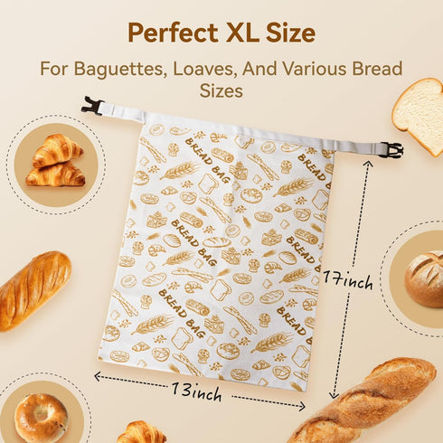 AOILONLI 2 Packs Fresh(1317 Inches) Bread Bag for Homemade Bread - XL Reusable Organic Beeswax Natural Cotton Sourdough