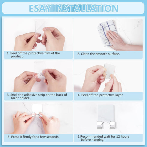 2 VIS'V Shower Wall Razor Holder, Acrylic Adhesive Razor Hooks for His and Hers, Waterproof, Clear, Pcs
