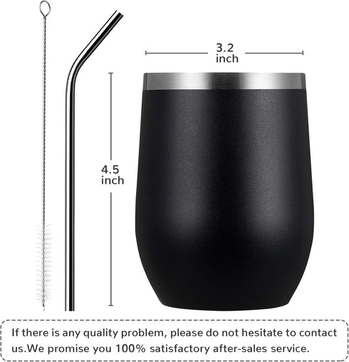 MEWAY 12oz Stemless Wine Tumbler Glasses with Lid - Insulated Double Wall Vacuum Stainless Steel Travel Tumbler with