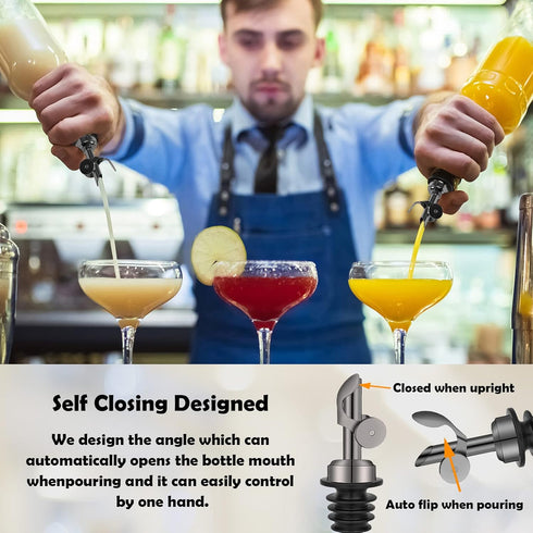 1 Weighted Stainless Steel Bottle Pourers, Auto Flip Feature Self Closing Olive Oil Dispenser Spout with Cleaning