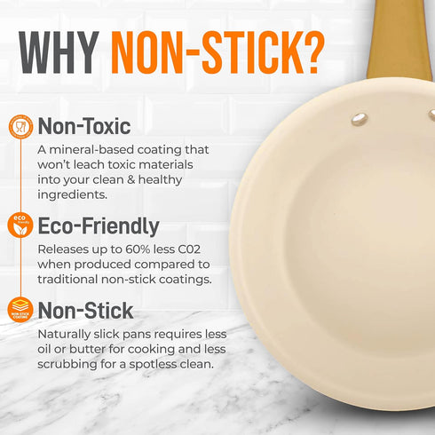 NutriChef 8” Small Fry Pan - Professional Nonstick Frying Pan with Ceramic Coating, Golden Titanium Handle, Easy to