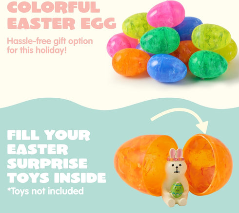 12 3.15" JOYIN Pcs Plastic Iridescent Printed Bright Easter Eggs Tall for Easter Hunt, Basket Stuffers Fillers