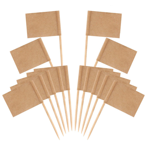 Senkary 100 Pack Blank Toothpick Flags, Kraft Paper Food Signs Cheese Markers for Charcuterie Board Accessories