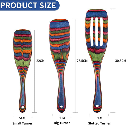 Spurtle Set, Wooden Utensils for Cooking, WOSPONFAN Kitchen Utensils Set, Pakkawood Kitchen Cooking Utensils Set, Apartment Essentials Wood Serving Spatula spoon, Home & kitchen Gift for Women & Men by wosponfan