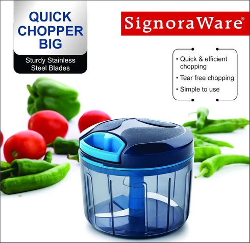 SIGNORAWARE Manual Food Processor - Easy Pull Hand String Vegetable Chopper, Portable Stainless Steel Cutter (24 oz)