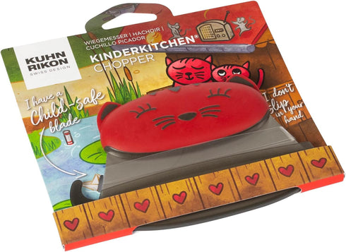 Kuhn Rikon Kinderkitchen Kids Cutting Set, 2 Pieces, Green/Black/Red | Sheep Cutting Board & Cat Knife