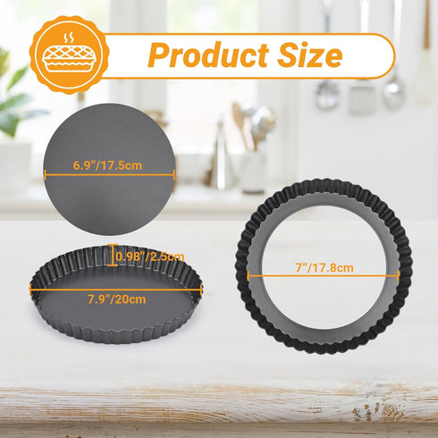 Beasea Mini Tart Pans for Baking - 2pcs 8 Inch Non Stick Carbon Steel Tart Pan with Removable Bottom for Quiche Pie