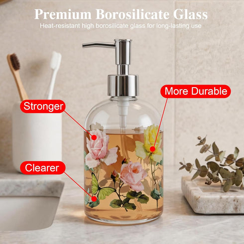 17 oz Glass Soap Dispenser Bottle with Pump,Refillable Liquid Hand Dispenser for Bathroom, Kitchen Soap Dispenser