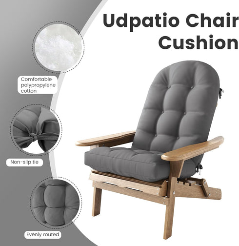 Grey,1 UDPATIO Adirondack Chair Cushion with Ties - Fade-Resistant Waterproof Outdoor Recliner High Back Seat Pads