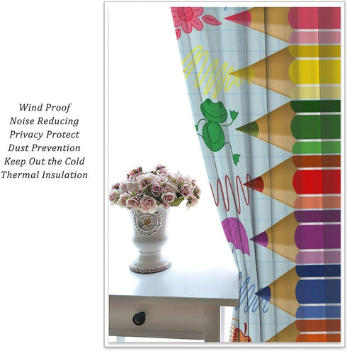 Focusbrite Set 2 Panels,42x63 Inches Children Pencil Curtains Cute Crayon Colourful Design Kids Boys Girls Curtain