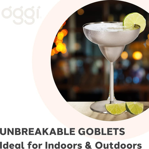 Oggi Stainless Steel Margarita Glasses, 12oz, Set of 2, Unbreakable for Outdoor Use