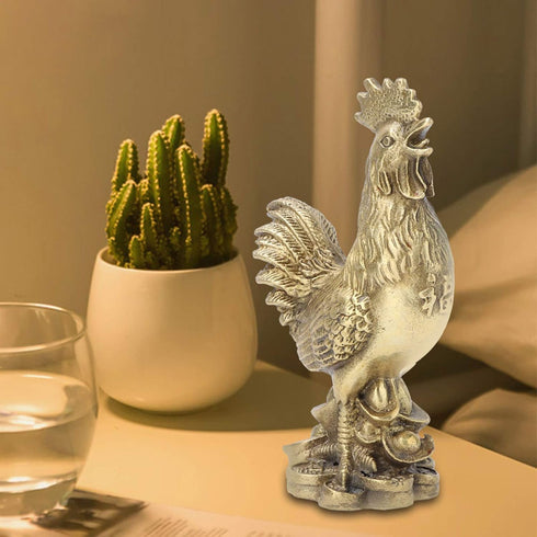Rooster Figurine, Pure Brass Good Luck Chicken Statue, Feng Shui Ornament for Home Office Decoration