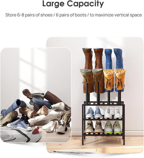 Closet, viewcare Black Boot Rack, Small Boot Rack Organizer Tall Boots with Shoe Rack for Bamboo Wood Shoe Shelf